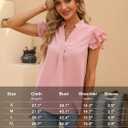 Sucolan Women's Summer Tops Dressy Casual Notch V Neck Ruffle Short Sleeve Flowy Shirts Cute Blouses Tops (Pink, S)