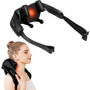 Cordless Neck and Shoulder Massager with Heat, Electric Deep Tissue Kneading for Back Pain, Hands-Free Shiatsu Massage Pillow, Portable for Home, Office, Travel