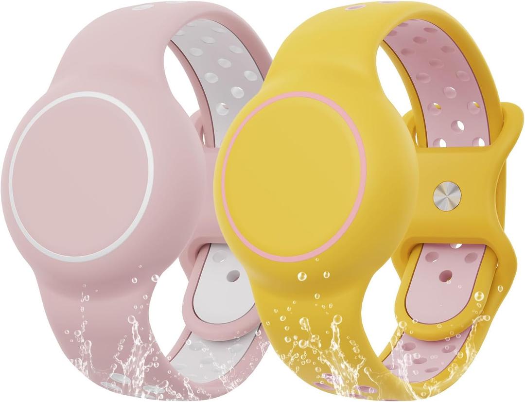 Waterproof Bracelet Compatible with AirTag for Kids (2 Pack), Protective Case GPS Tracker Holder for Child with Full Coverage Hidden Design, Soft Silicone Anti-Lost Wristband Cover for Toddler YPPW (Yellow Pink+ Pink White)