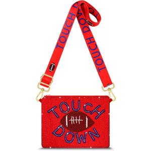 Game Day Beaded Purse for Women White Blue Football Purse Sports Crossbody Shoulder Bag Football Mom Accessories Outfits Gift