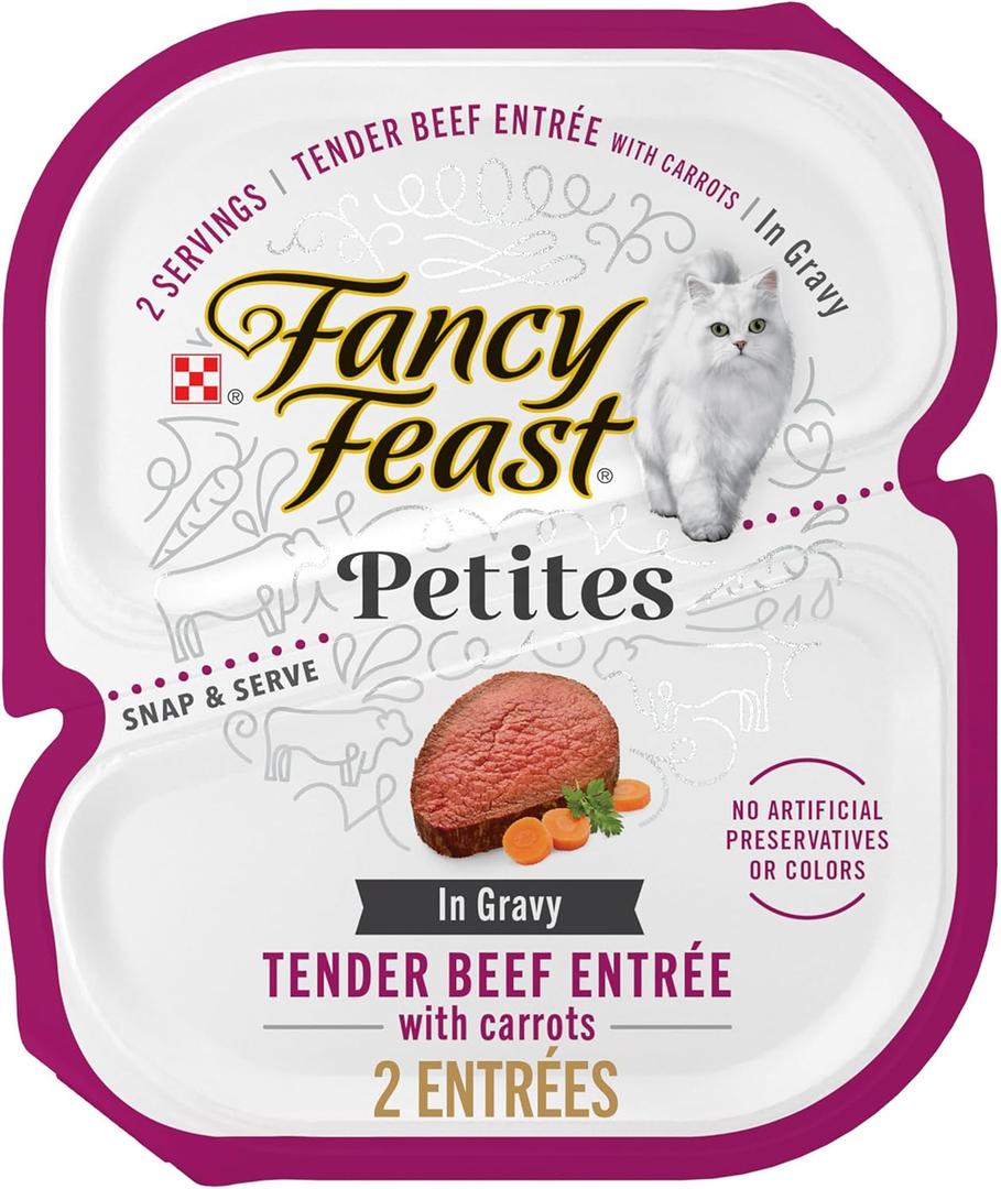 Purina Fancy Feast Petites Tender Beef Entree With Carrots in Gravy Gourmet Wet Cat Food - (Pack of 12) 2.8 oz. Tubs, Best By: AUG 2026