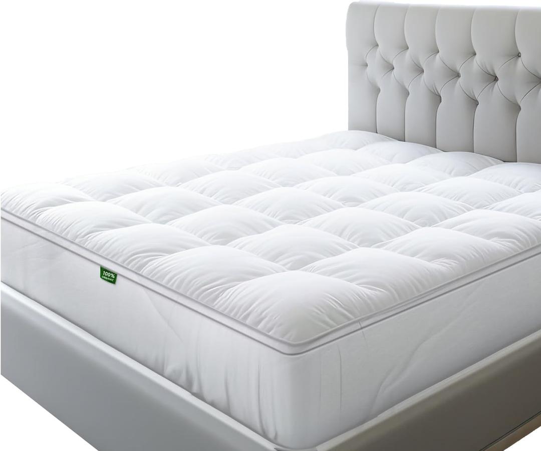 Sleep Mantra 100% Cotton Mattress Topper Queen Size - Premium Wrap-Around Cooling Topper Fits up to 20-Inch Mattress - Extra Soft, Deep Pocket, Breathable & Plush Quilted Down Fill (White)