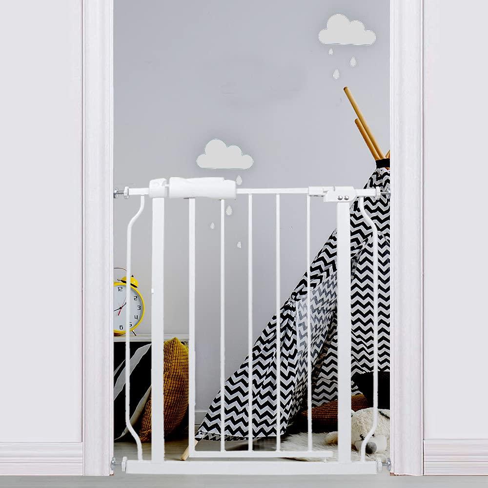 Narrow Baby & Dog Gate 24-29 Inch, Tension Mounted No Drilling, Walk Through Indoor Safety Gate for Narrow Doorways & Stairs - Metal Design for Kids and Pets, White