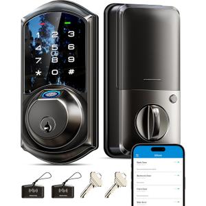 Veise VE07 Fingerprint Smart Door Lock, 7-in-1 Keyless Entry Deadbolt with App Control, Electronic Digital Touchscreen Keypad, Biometric Smart Locks for Front Door, Auto Lock, Matte Black