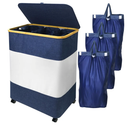 150L Laundry Hamper 3 Section, Large Divided Laundry Basket with Wheels and Lid, Tall Dirty Clothes Hamper with Bamboo Handles and 3 Removable Bag for Bedroom, College Dorm, Bathroom, Blue
