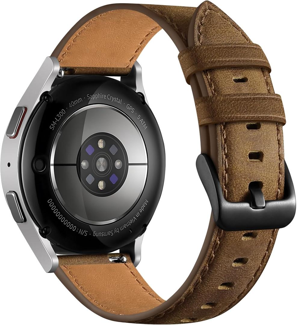 Haveda Leather Bands Compatible with Samsung Galaxy Watch 7 Band/Galaxy Watch 6 5 4 FE Band 40mm 44mm, 20mm Genuine Leather Strap Replacement for Samsung Watch 6 4 Classic/5 Pro Men, Coffee