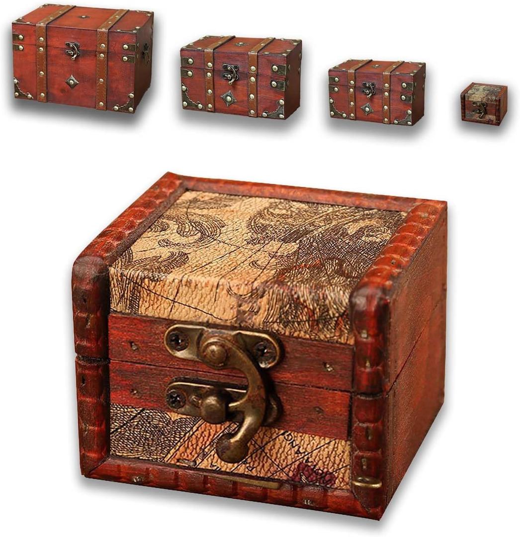 Wooden Jewelry Box, Classical Wood Jewlery Box Jewelery Storage Box Case Holder Jewellery Chest Mom Gifts Antique Trinket Organizer Treasure Box for Women Girls Ring Necklace Earring (Small)