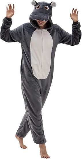 Adult Onesie Pajamas Unisex Sleepwear (Hippo, Medium)
