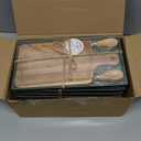 6 Set Bridal Baby Shower Cheese Prizes Wooden Square Board Gift Set Knives Forks Thank You Tags with Box for Guests for Valentines Bridal Baby Shower Housewarming Gifts (Acacia Color)