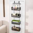 HapiRm Over The Door Organizer - Hanging Door Organizer with 4 Metal Large Capacity Baskets and Adjustable Coat Hook for Bathroom Bedroom Kitchen Pantry Closet Cabinet