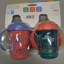 Nuby No-Spill Two Handle Babys First Soft Spout Cup with Hygienic Cover | 2 pack: Aqua Travel & Blue Cars or Aqua Ocean & Pink Animals | 8oz/ 240 ml | 4+ Months | 2 pack