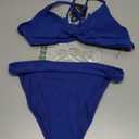 ZAFUL Women Bikini Sets Criss Cross Back Bathing Suit Knot Front Two Piece Swimwear Thong Cheeky Swimsuit Set (Large, Blue)