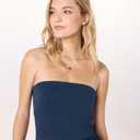 The Drop Womens Hellen Strapless Mixed Media Maxi Dress (Blue, L)