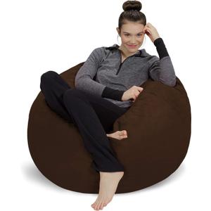 Sofa Sack Bean Bag Chair Cover Only, for Adults and Kids,Without Filling Comfy Fluffy Round or Oval Beanbag Chair Cover Replacement, Lazy Sofa Cover for Reading Chair or Floor Chair,3 Foot,Chocolate