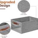 Medium Storage Baskets with Clear Window, See Through Closet Organizer with PU Handles, Linen Foldable Storage Bins for Organizing Clothes, Toys, Books (Gray) (Medium-16"x11"x7")