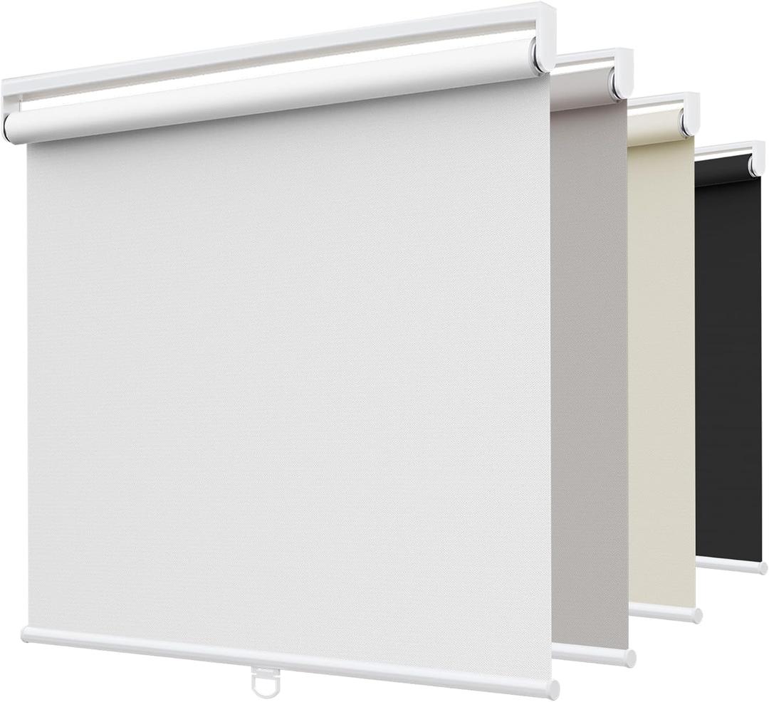 SUNFREE Cordless Blackout Roller Shades, 28"W x 72"H White Blinds for Windows & Front Door, Spring System Pull Down Shades UV Protection for Room Darkening, Child Safety Privacy for Bedroom, Bathroom