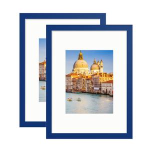 wyooxoo 8x12 Picture Frame Set of 2 Dark blue Solid Wood Photo Frames Display Pictures 6x8 with Mat or 8x12 Without Mat Colorful Frame For Wall or Tabletop Display