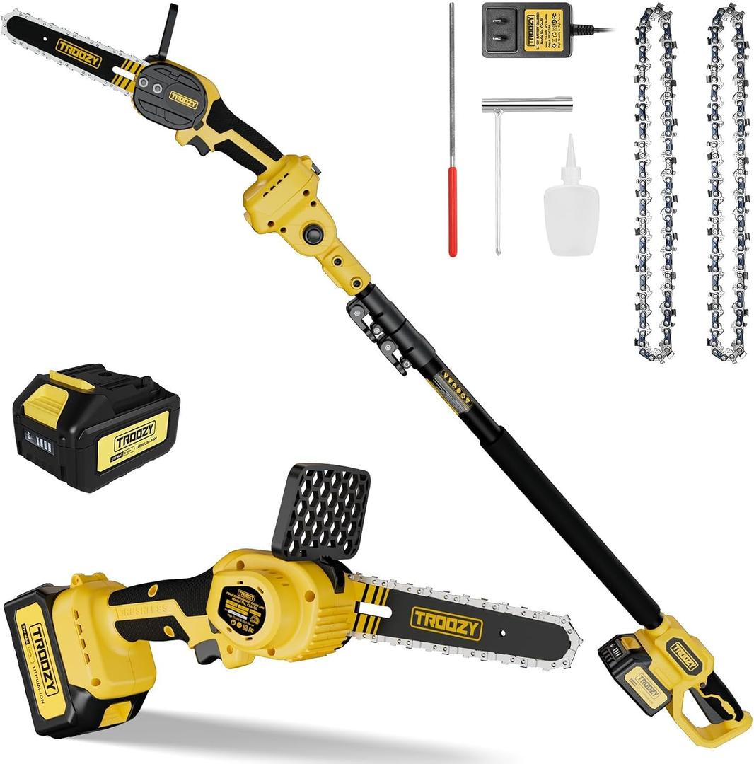 Electric 2-in-1 Cordless Pole Saw & 6" Chainsaw, Brushless Pruning Saw with 3.0Ah Battery, 15-Foot Reach Extendable Tree Trimmer for High Branch Pruning & Limb Cutting