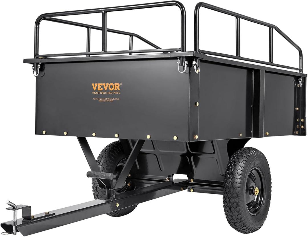 VEVOR Heavy Duty ATV Trailer Steel Dump Cart, 750 lbs 15 Cubic Feet, Garden Utility Trailer Yard Trailers with Removable Sides for Riding Lawn Mower Tractor