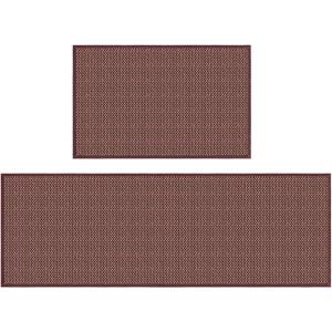 Artoid Mode Washable Non Slip Red Kitchen Rugs and Mats Set of 2, Rubber Backing Absorbent Kitchen Mats for Floor Front of Sink - 17x29 and 17x47 Inch
