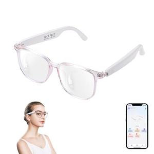 AI Smart Glasses for Women Men, Clear Frame Blue Light Glasses, Real-Time Translation（160+Languages), Photo Translation, No Subscription, Bluetooth 6.0 AI Translation Glasses for Business Travel-Pink