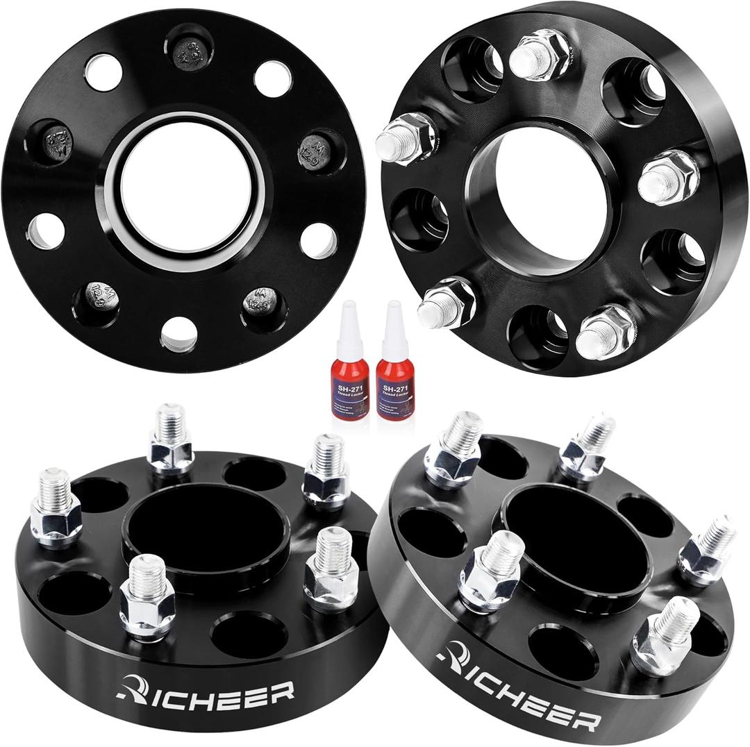 Richeer 1.25 inch 5x4.5 to 5x5 Hubcentric Wheel Adapters for JK Wheels on TJ YJ KK SJ XJ MJ, 4PCS 5x114.3 to 5x127 Wheel Adapters 71.5mm Hub Bore 1/2 Thread Pitch
