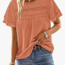 BETTE BOUTIK Summer Womens Short Sleeve Boho Tops Fashion Casual Crew Neck Shirts Swiss Dots Blouses M Orange