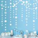 pinkblume 52Ft Winter Wonderland Party Decorations White Snowflake Garland Metallic Glitter Snowflakes Streamer for Winter Onderland Christmas Frozen Birthday Wedding Baby Bridal Shower Party Supplies