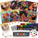 Cholemy 36 Pcs Paint and Sip Kit for Adults 8''x10'' Pre Drawn Canvas for Painting DIY Afro Acrylic Painting Kit Wood Easel Brushes Date Night Bulk for Mother's Day Party Gifts(Flower Lady)