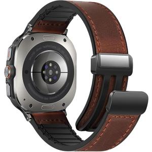 Magnetic Leather Watch Band Compatible with Samsung Galaxy Watch Ultra 47mm (2025/2024) Magnetic Buckle Design Adjustable Classic Wristbands Accessories Replacement Straps for Men and Women (A1 Dark Brown)