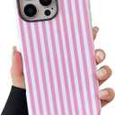 MOWIME Compatible with iPhone 16 Pro Max Case, Cute Silicone Pink Striped Phone Case for Women Mens, Camera Protection Soft Slim Shockproof Edge Phone Case-Pink