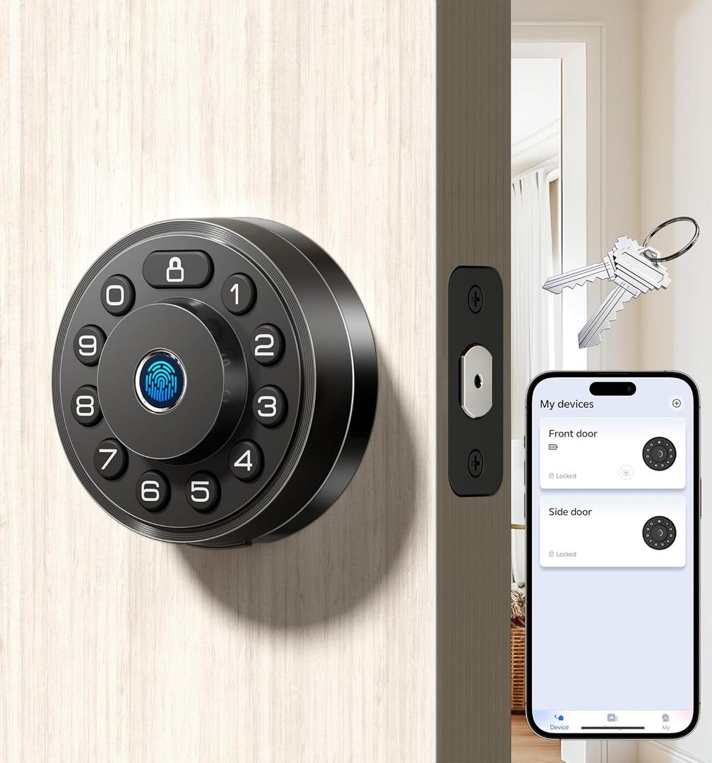 Veise Smart Fingerprint Locks, 7-in-1 Keyless Entry Door Lock, App Control, Electronic Digital Keypad, Biometric Deadbolt for Front Door