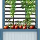 Raised Garden Bed Outdoor, Cedar Wooden Planter Boxes with Trellis, 17.7L x 16.1W x 27.6H Raised Planter Box with Legs for Backyard, Patio, Balcony with Bed Liner (Blue)