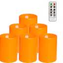 Flameless Flickering Plastic Led Candle, 6-Pack Battery Operated Pumpkin Color Remote Candle With Timer ,Fall, Autumn, Halloween Outdoor Decorations, 3x4 inch