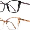 2 Pack Blue Light Blocking Glasses for Women, Oversized Trendy Cat Eye Computer Gaming Glasses Anti Glare & UV Glare RF6204 (Black + Clear Gradient Brown Cateye Frame)