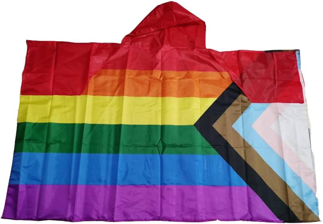 progressive pride cape flag with hat and sleeve