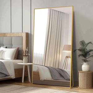 LFT HUIMEI2Y Full Length Mirror, 76.4"x37" Gold Oversized Tempered Glass Floor Mirrors with Stand, Full Body Dressing Mirror Hanging or Leaning with Aluminum Frame Home Decor for Living Room, Bedroom