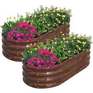 SnugNiture Galvanized Raised Garden Bed Outdoor, 2 Pcs 4x2x1ft Oval Metal Planter Box for Planting Plants Vegetables, Brown