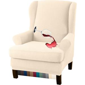 Granbest Premium Water Repellent Wingback Chair Cover 2-Piece High Stretch Jacquard Fabric Wing Back Chair Slipcovers (Wing Chair Cover,Beige)
