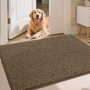 JSEI Dirt Trapper Door Mat 32"x48" Non-Slip Washable Entrance Mat, Dog Doormats, Absorbent & Fade-Resistant Floor Mats, Low Profile Welcome Mats for Entryway, Front Door, and Inside Entrance, Brwon (Brown)