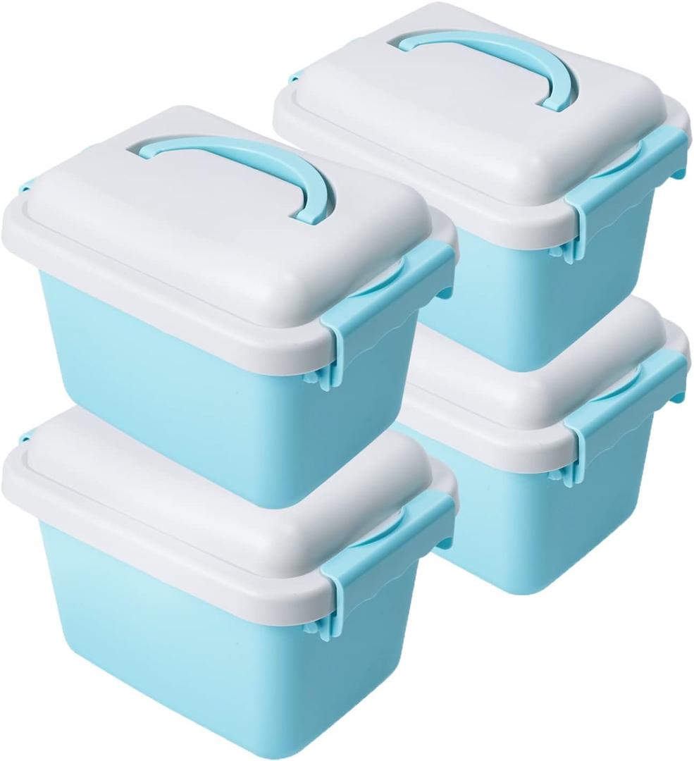 4 Pack Storage Latch Bins with Lids/Handle, Plastic Storage Containers (Blue)