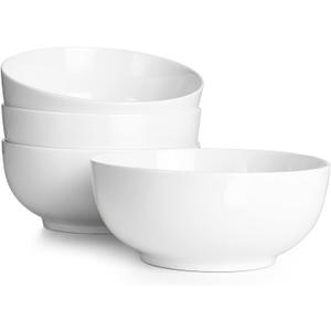 DOWAN 39 OZ Soup Bowls Set of 4 - Large Cereal Bowls, White Ceramic Big and Deep Ramen Bowls for Noodle, Pasta, Salad, Mixed Fruit - Dishwasher & Microwave Safe
