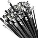 KTDSFA 198LB Tensile Strength Black Heavy Duty Metal Zip Ties, UV Resistant 304 Stainless Steel Cable Ties, for Chain Link Fence Parts, Poultry Fence Outdoor fixed, Exhaust Wrap.11.8 Inch, 100 Pcs.