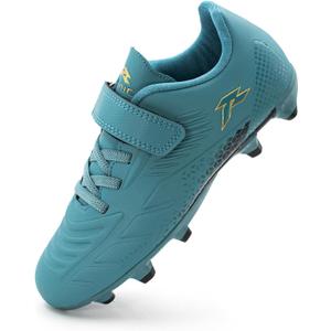 RUNIC Kids Soccer Cleats for Boys and Girls - Small and Big Kid Athletic Outdoor Football Shoes - Firm Ground - Hook and Loop Closure - Black/Gold (Green)