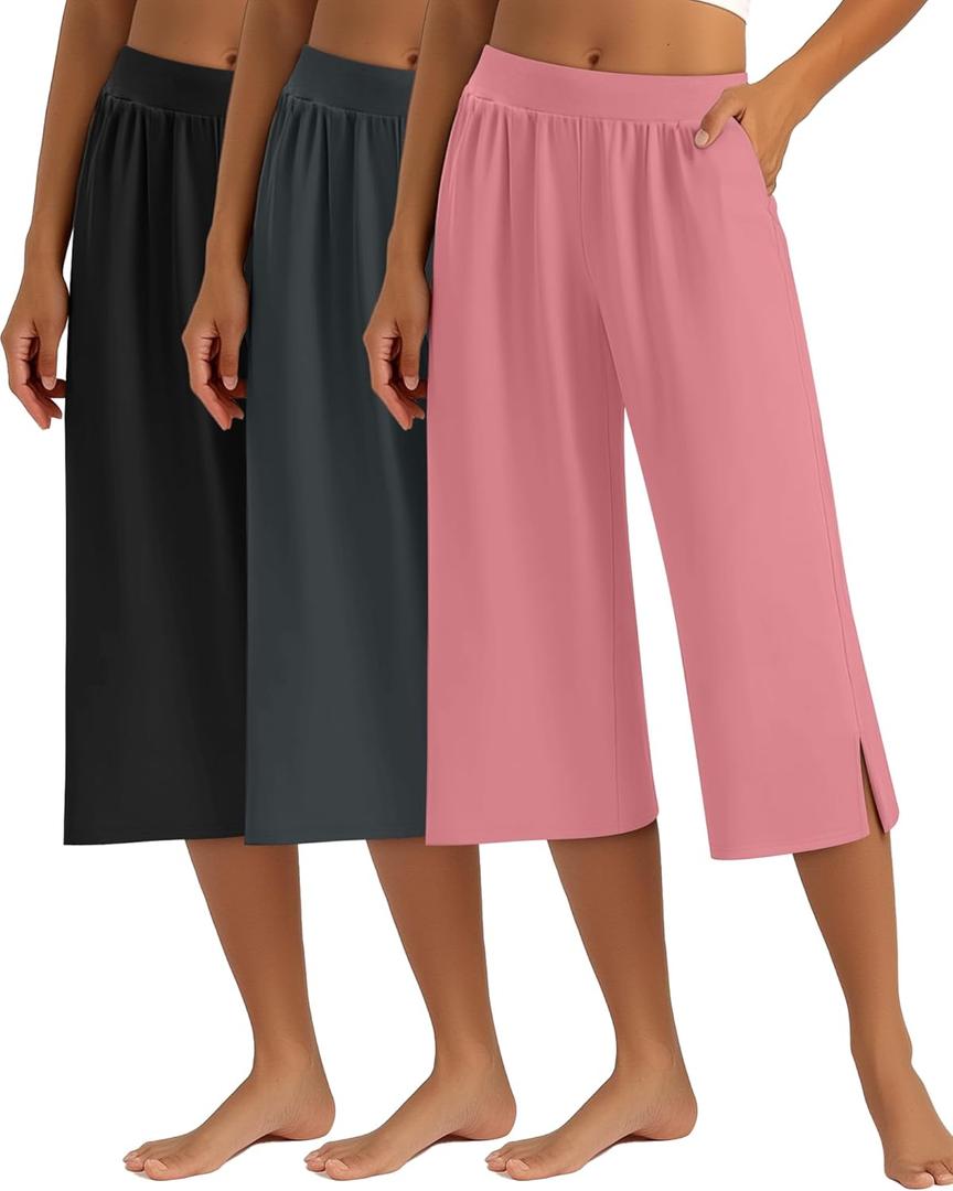 3 Pack Women's Capri Pants Capri Joggers Loose Cropped Workout Sweatpants Running Lounge Pants with Pockets (S)