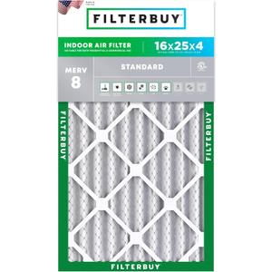 Filterbuy 16x25x4 Air Filter MERV 8 (MPR 700) Dust Defense Replacement (1-Pack), Electrostatic Pleated HVAC AC Furnace Filters, Made in USA (Actual Size: 15.50 x 24.50 x 3.63)