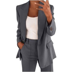 Firzero Women  Business Casual Outfits Long Sleeve Open Front Lapel Collar Blazer (XX-Large, 05-gray)