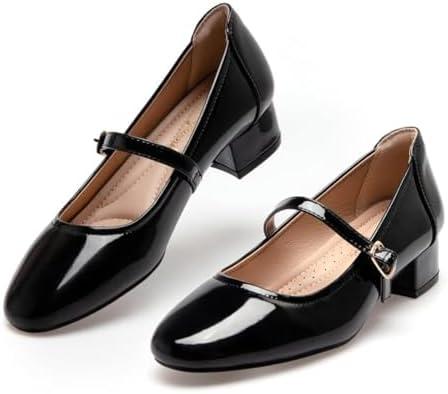 Hingswink Mary Jane Shoes Low Heels Dress Pumps for Women With Adjustable Ankle Strap - 2 Inch Chunky Heel for Dressy Casual Occasions, 7