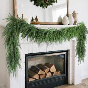 DR.DUDU 6FT Christmas Norfolk Pine Garland, Artificial Greenery Garland Christmas Decorations Indoor for Mantle Fireplace Stairs, Xmas Home Décor