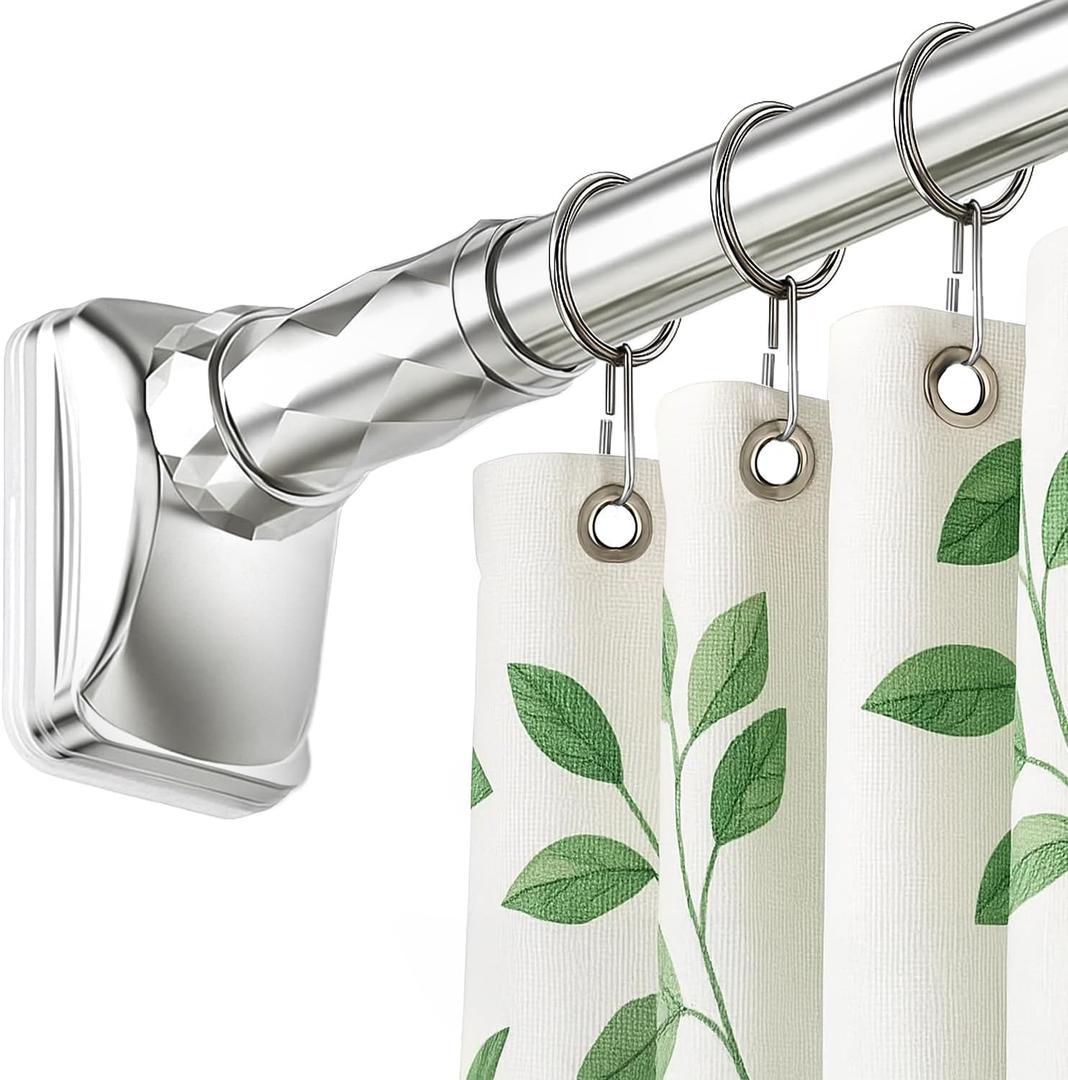 Shower Curtain Rod (2747 Inch) Spring Loaded curtain rod, No-Drill, Non-Slip, Stainless Steel & Rust-Resistant Telescopic Pressure Mounted Curtain Rods for Bathroom, Window, Closet, Bedroom (Silver)